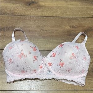 Delicate Floral Lace Bra - Light Pink